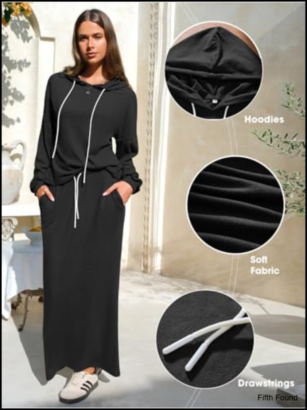 Women's 2 Piece Hoodie and Long Skirt Set 92% Polyester 8% Spandex - Picture 3 of 6